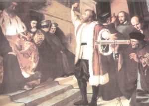 Galileo en la corte del dux de Venecia difundiendo sus teorías